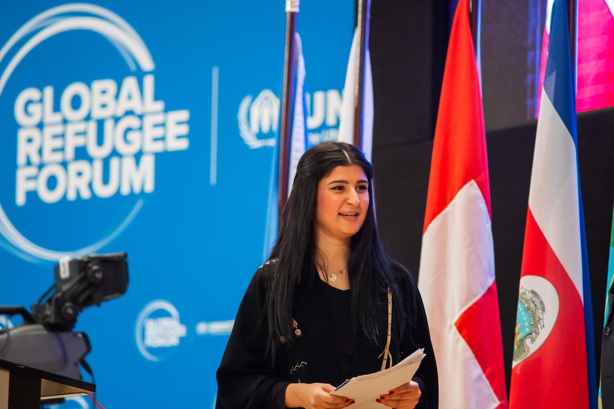 Switzerland. Former Iraqi refugee address the Global Refugee Forum