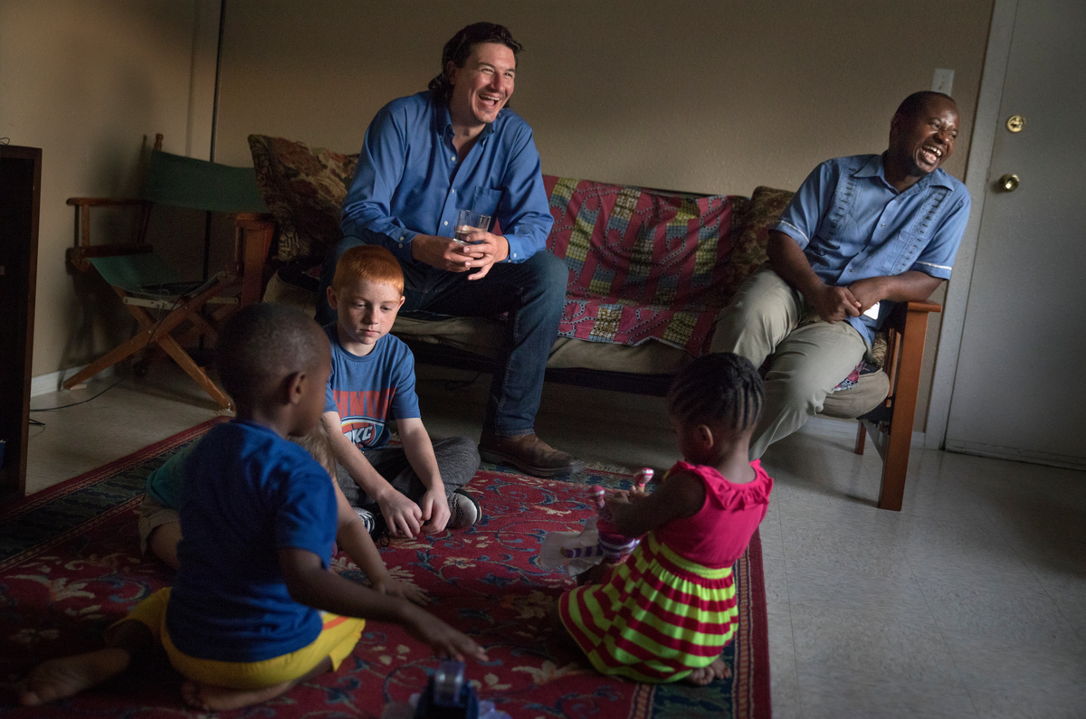 Arkansan Coby Cogbill, once very suspicious of refugees and immigrants, becomes close friends with Congo refugee, Majidi Al Shabani, who was relocated to Fayetteville, Arkansas about a year a ago after living in a refugee camp in Namibia for 17 years. Cogbill now actively supports refugees in Arkans