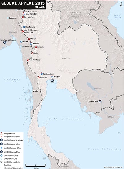 UNHCR map, Burmese refugee camps- Thailand