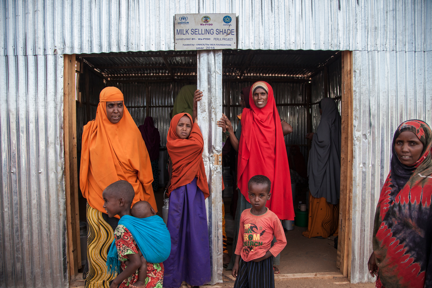 Ethiopia. Somali refugee women at their shop where they retail milk