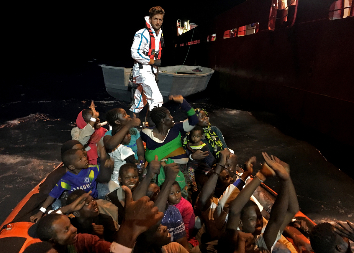 Mediterranean Sea. Italian Coast Guard rescue operation off the costs of Libya
