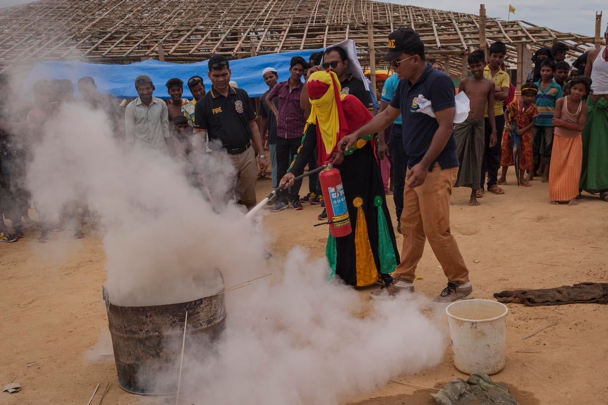 Bangladesh. Fire training for Rohingya refugees