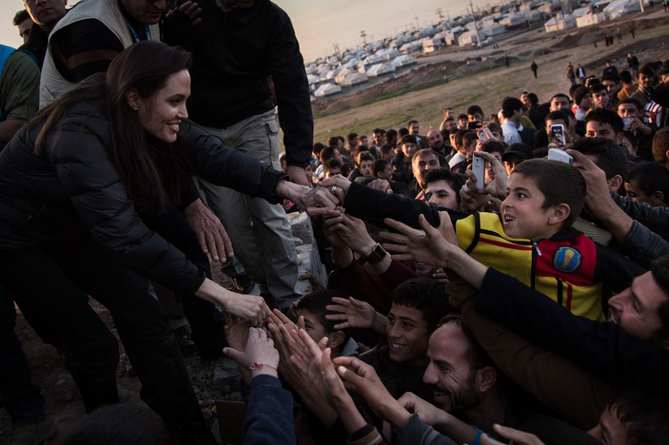 UNHCR Special Envoy Angelina Jolie meets members of the Yazidi minority in the Khanke Camp for internally displaced Iraqis.