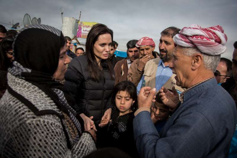 UNHCR Special Envoy Angelina Jolie talks to Syrian refugees in Domiz Camp, which hosts some 50,000 people. When she last visited, in 2012, the camps hosted just 8,500 people.
