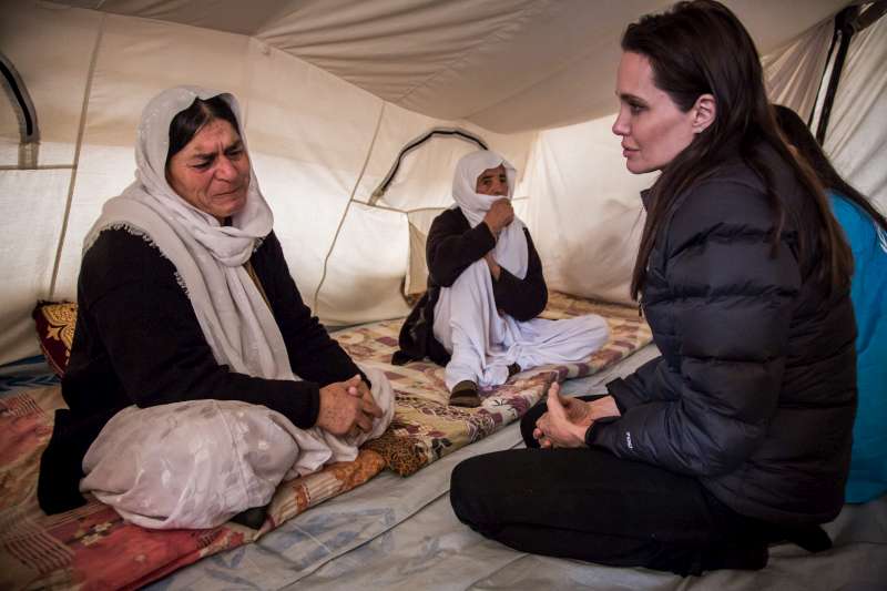 A 54-year-old Yazidi woman tells UNHCR Special Envoy Angelina Jolie of her ordeal after being kidnapped by militants in northern Iraq. She was recently released with other older women, but her daughter is still being held. The woman's husband died in the Iran-Iraq war 34 years ago.