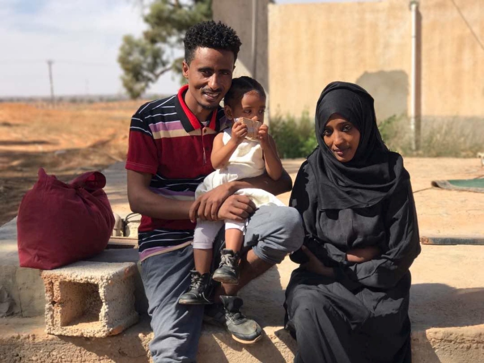 Refugees Mohamed and Mariam seen outside the detention center from where they were evacuated to Niger