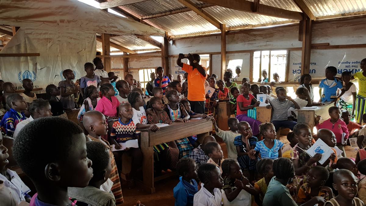 Democratic Republic of Congo. Overcrowded classroom of CAR refugees in Inke camp.