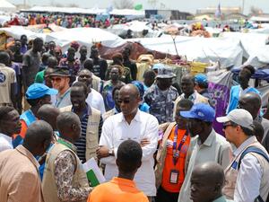 UNHCR's Assistant High Commissioner (Operations) meeting with families who have arrived in Renk border point in South Sudan, fleeing conflict in Sudan.