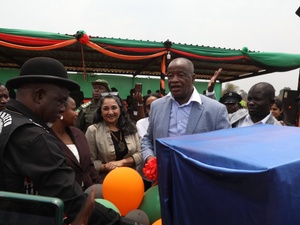 Zambia's Minister of Home Affairs and Internal Security, Hon. J. Jack Mwiimbu, launching the World Bank IDA20-funded Zambia Refugee and Host Community Project at Meheba Settlement in Zambia. 