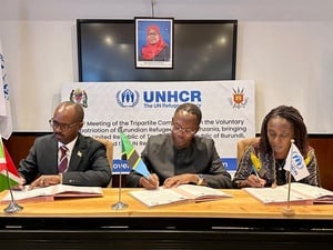 UNHCR, Governments of Burundi, United Republic of Tanzania at a signing ceremony during the 26th meeting of the Tripartite Commission on the Voluntary Repatriation of Burundian Refugees in Dar-es-Salaam, Tanzania.