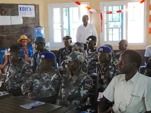 Local police officers and prison staff during a justice and human rights training in Jamjang, facilitated by UNHCR and the United Nations Mission in South Sudan (UNMISS) Bentiu Rule of Law and Correction Department and funded by KOICA.