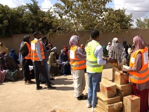 Refugees waiting in line at an aid distribution in Kebribeyah, Somali region in Ethiopia.