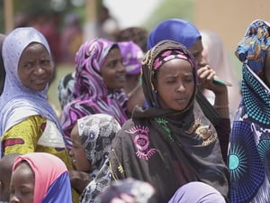 Côte d'Ivoire. Women who have fled from Burkina Faso gathered in a school to be identified by UNHCR partners