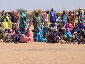 Displaced families newly arrived in Tawila after fleeing conflict in El Fasher, Darfur.