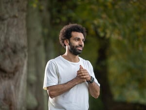 Egypt. Liverpool striker Mo Salah pays a virtual visit to refugees and local children studying in a classroom