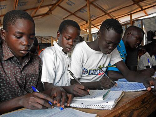 Uganda. The overcrowded school educating South Sudanese refugees