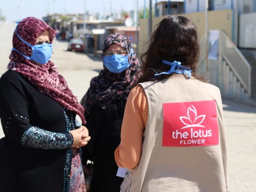The NGO Lotus Flower providing community outreach and information on PSEA. Iraq.