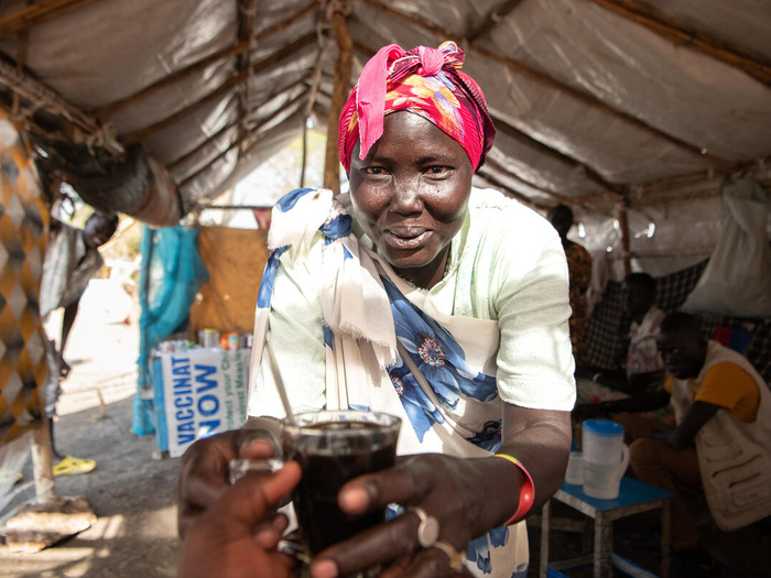A displaced woman at her local cafe in Malakal, South Sudan