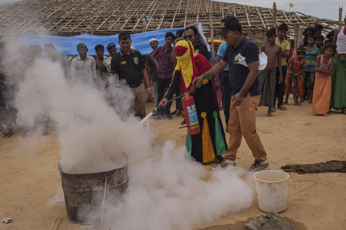 Bangladesh. Fire training for Rohingya refugees