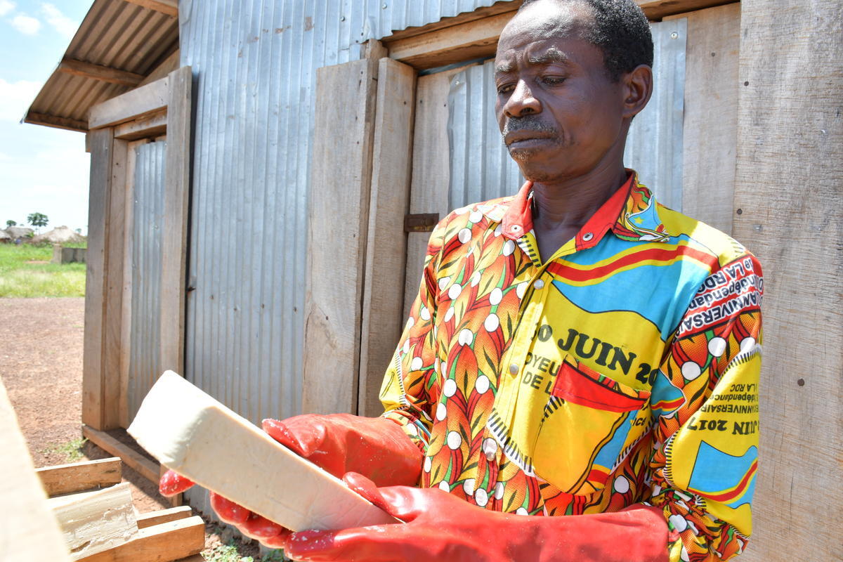 Democratic Republic of Congo. Refugees make soap to help fight COVID-19