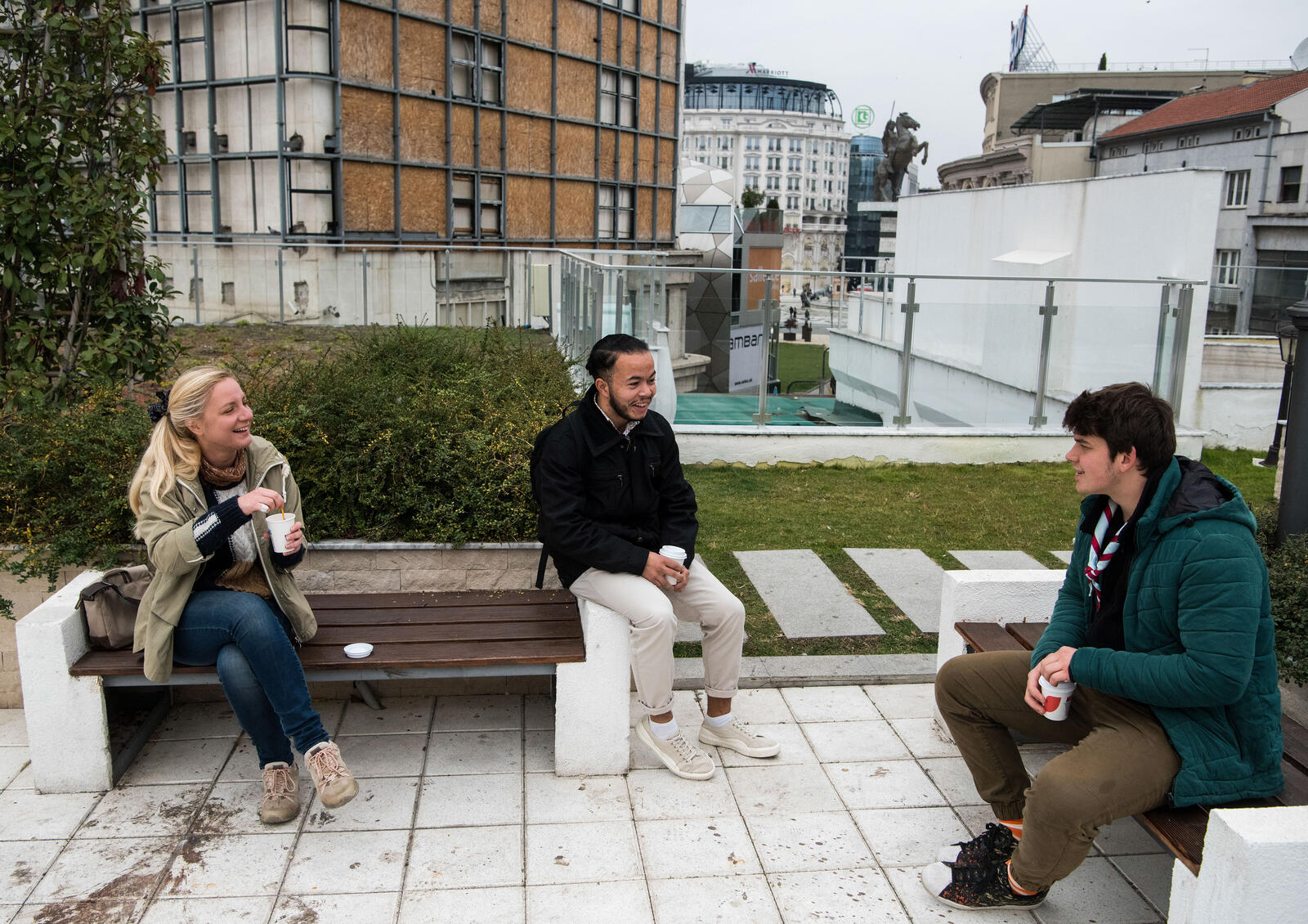 North Macedonia. Valentin Rakip (20), a stateless person, having coffee with friends