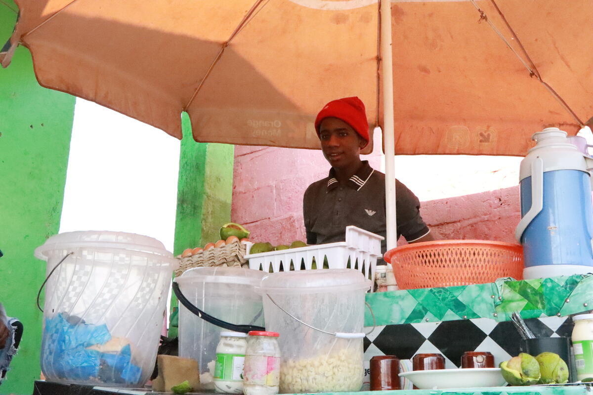 Central African Republic, Hamadou Hamidou, 22, repatriated from Ngam in Cameroon to Baoro, runs a cafeteria at the bus station in Baoro.