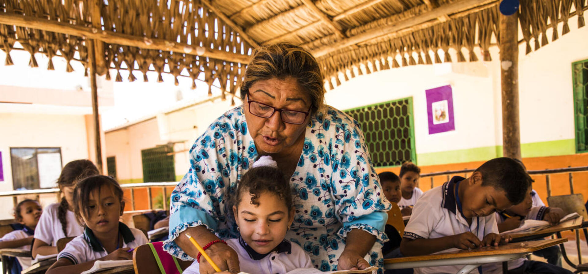 Colombia. At school with Colombian and Venezuelan refugee students
