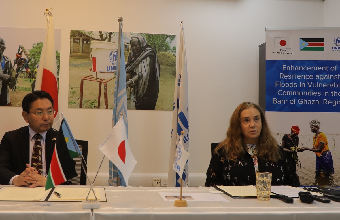 UNHCR and the Government of Japan at the signing ceremony of a new project that will help communities in South Sudan adapt to the growing impacts of extreme weather events.