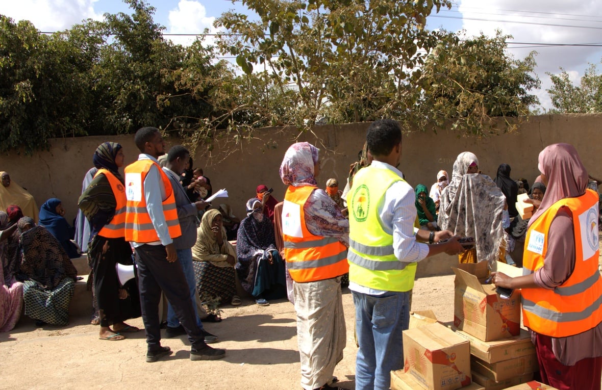 Refugees waiting in line at an aid distribution in Kebribeyah, Somali region in Ethiopia.