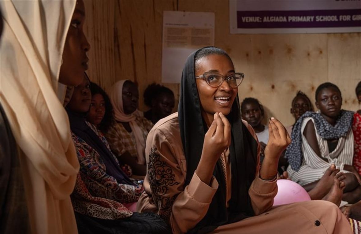 Sudanese refugee Mintallah Omer taking part in a Girl-Shine empowerment session in Juba, South Sudan.