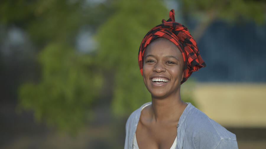 UNHCR Goodwill Ambassador Nomzamo Mbatha pictured at Kakuma refugee camp, Kenya, in June 2018.
