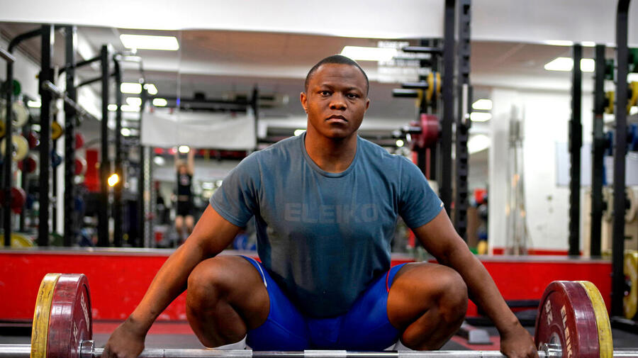 United Kingdom. Weightlifter and Refugee Olympic Team hopeful Cyrille Tchatchet
