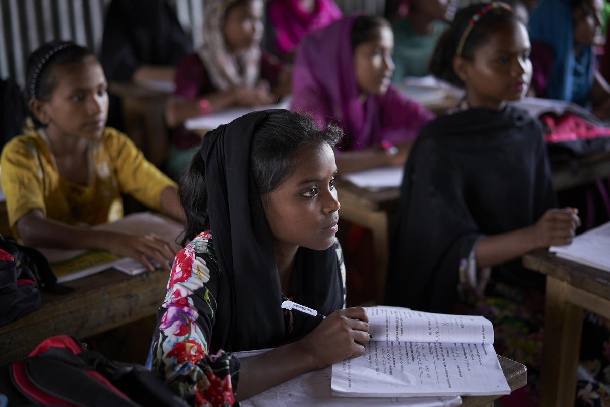 Bangladesh. Rohingya refugee Parbin Akhter attends a mathematics class June 26, 2018
