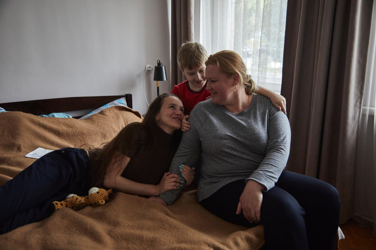 Moldova. Refugee family in temporary accommodation