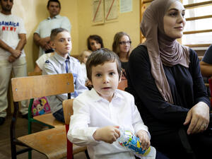 Poland. Chechen children mingle happily in village school