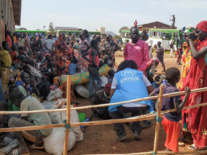 Sudanese and South Sudanese refugees arrive at a temporary site in Tsore, Ethiopia, after fleeing clashes in other parts of the country's Benishangul Gumuz region.