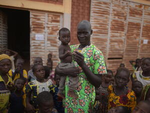 A father and his child at a centre for internally displaced families in Ouahigouya, Burkina Faso.