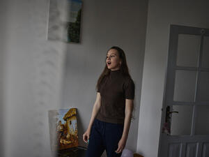 Moldova. Refugee family in temporary accommodation