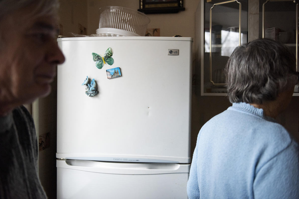Ukraine. A mark made by a bullet striking a refrigerator during fighting in May 2018 in Donbas area