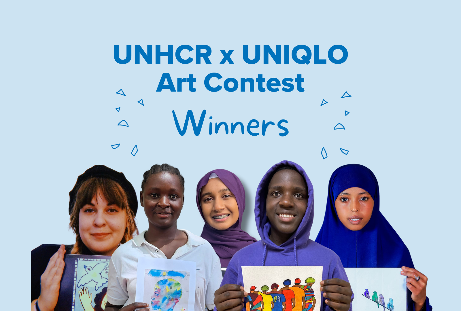 The five winners of the UNHCR X UNIQLO art contest