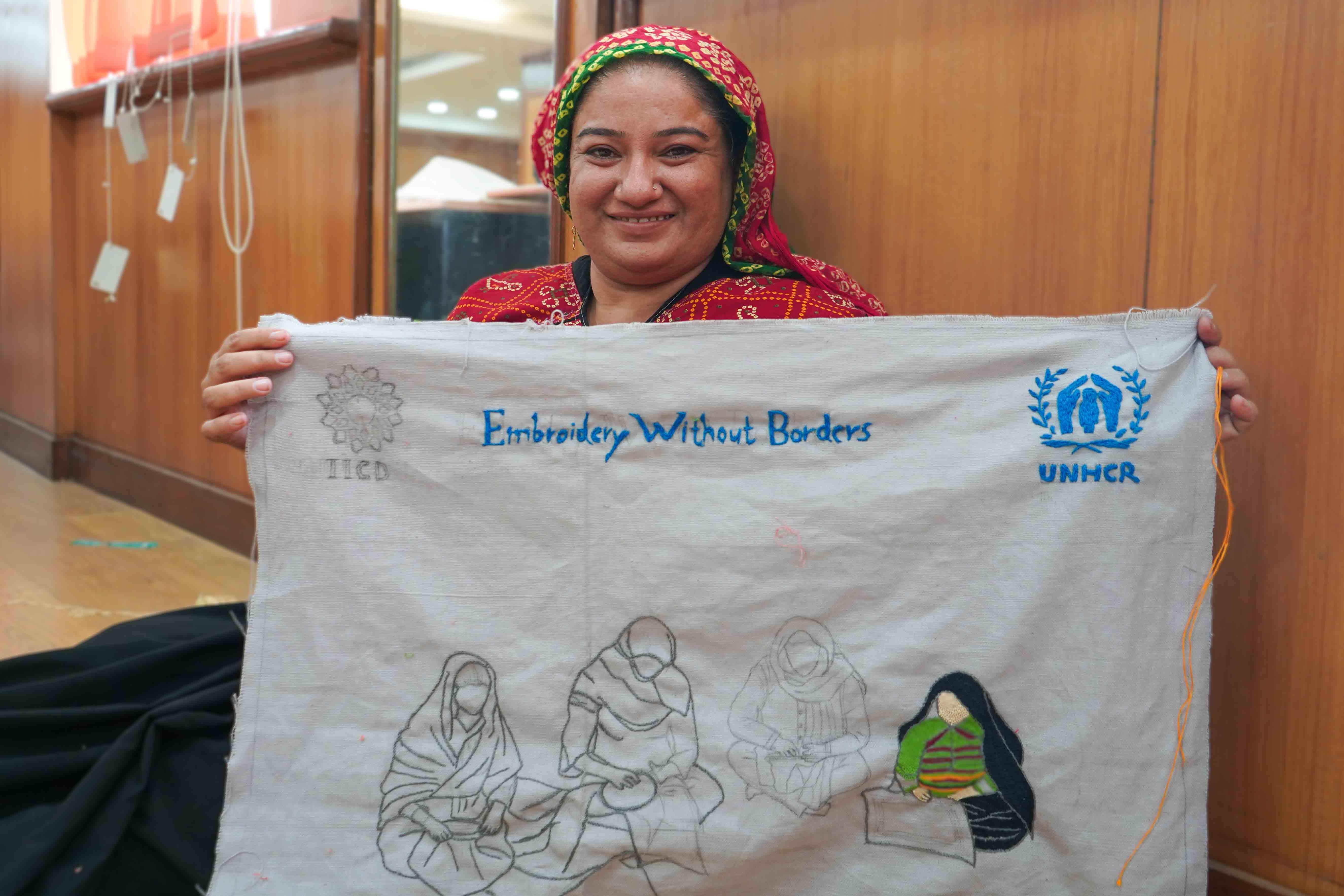Parween Kakkar displays her embroidery, reflecting tradition, resilience and pathways to sustainable livelihoods.