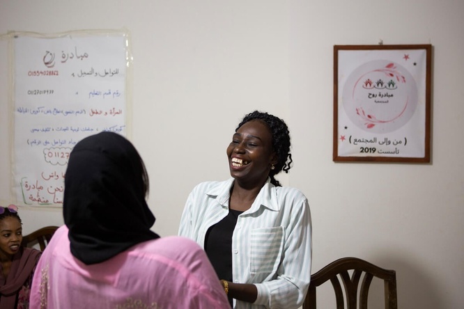 Egypt. UNHCR Nansen Refugee Award, 2024 Regional Winner for the Middle East and North Africa, Nada Shaip Saeed Fadol, supports refugees fleeing war in Sudan