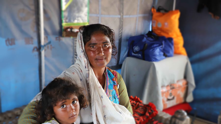 Mukhtiyar and her four-year-old daughter live a tent in Photto Moshi village of Dadu district, Sindh province, Pakistan.