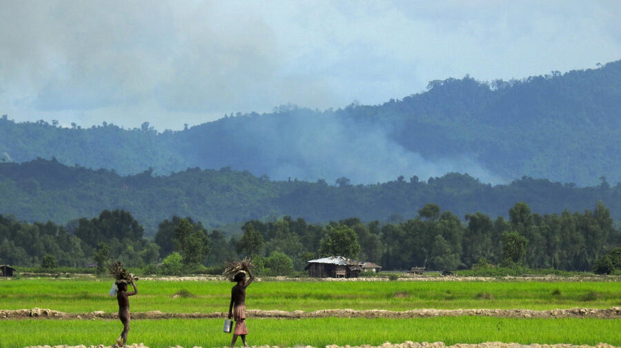 Bangladesh. Smoke still rising from Myanmar villages