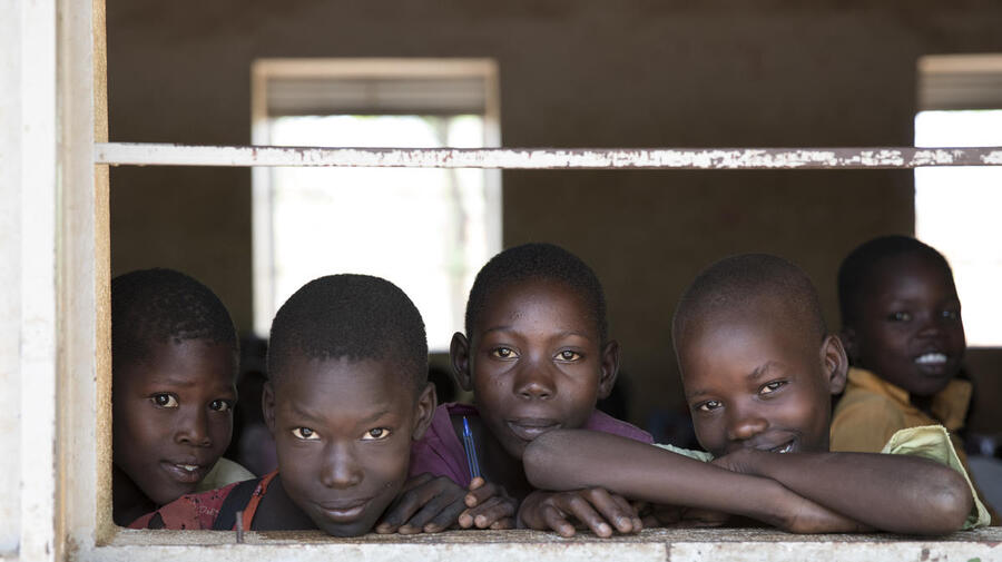 Students at Nyumanzi Integrated Primary School for Ugandan nationals and refugees from South Sudan, Nyumanzi, Uganda.