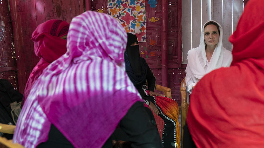 Bangladesh. UNHCR Special Envoy Angelina Jolie visits Rohingya refugees in Chakmarkul camp.