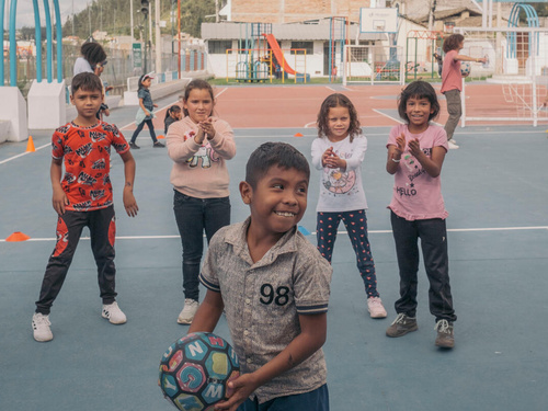 Ecuador. Refugee children integrate into their host neighbourhoods through community sports activities.
