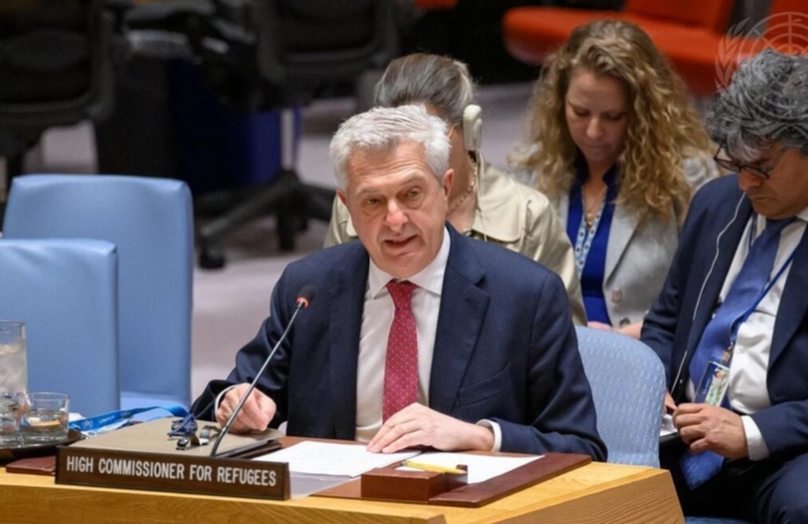 UN-Flüchtlingshochkommissar Grandi spricht am 28. April vor dem UN-Sicherheitsrat in New York.