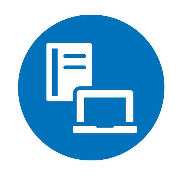 An icon of a book and a computer