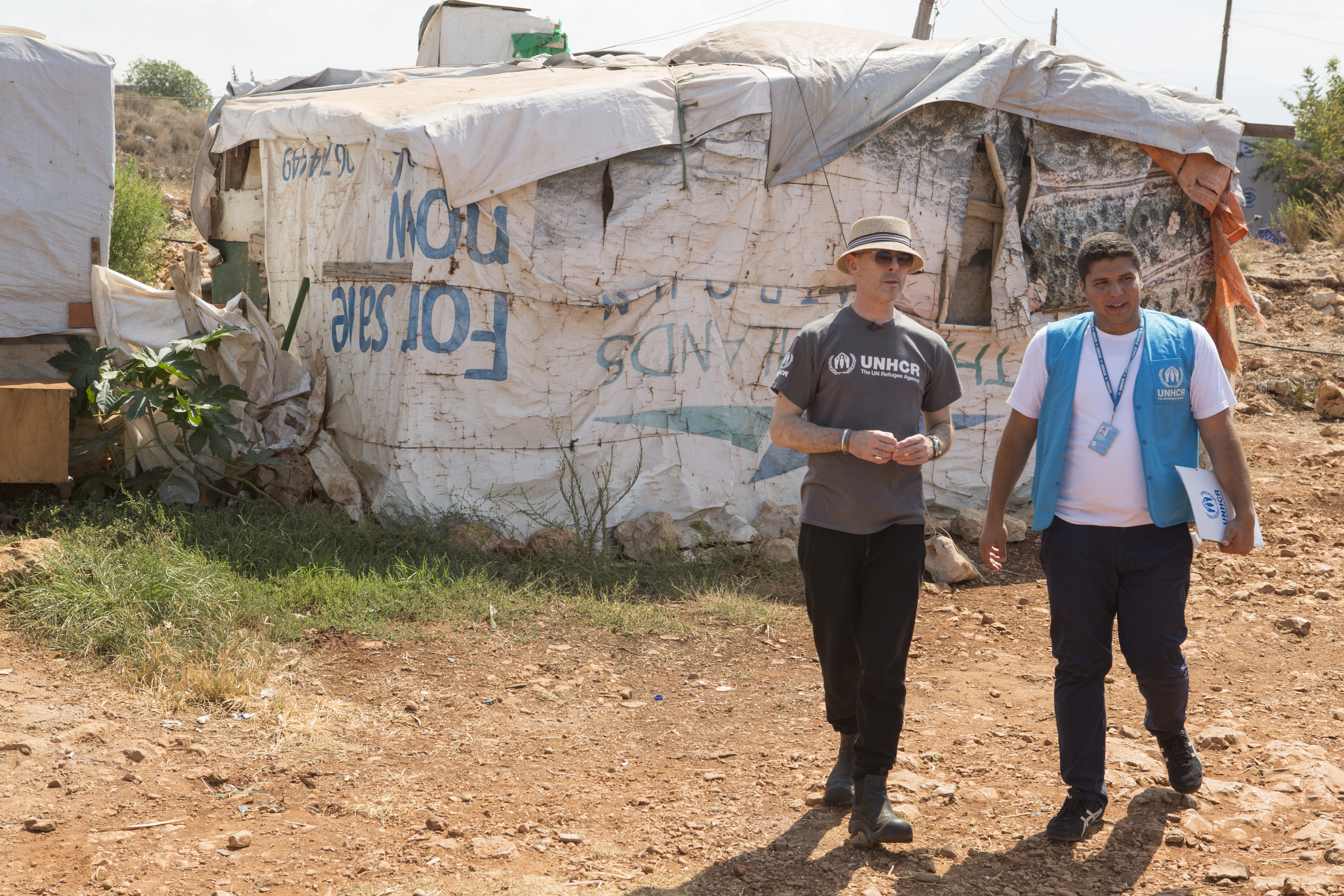 Lebanon. UNHCR High Profile Supporter Alan Cumming in Rass Maska informal settlement